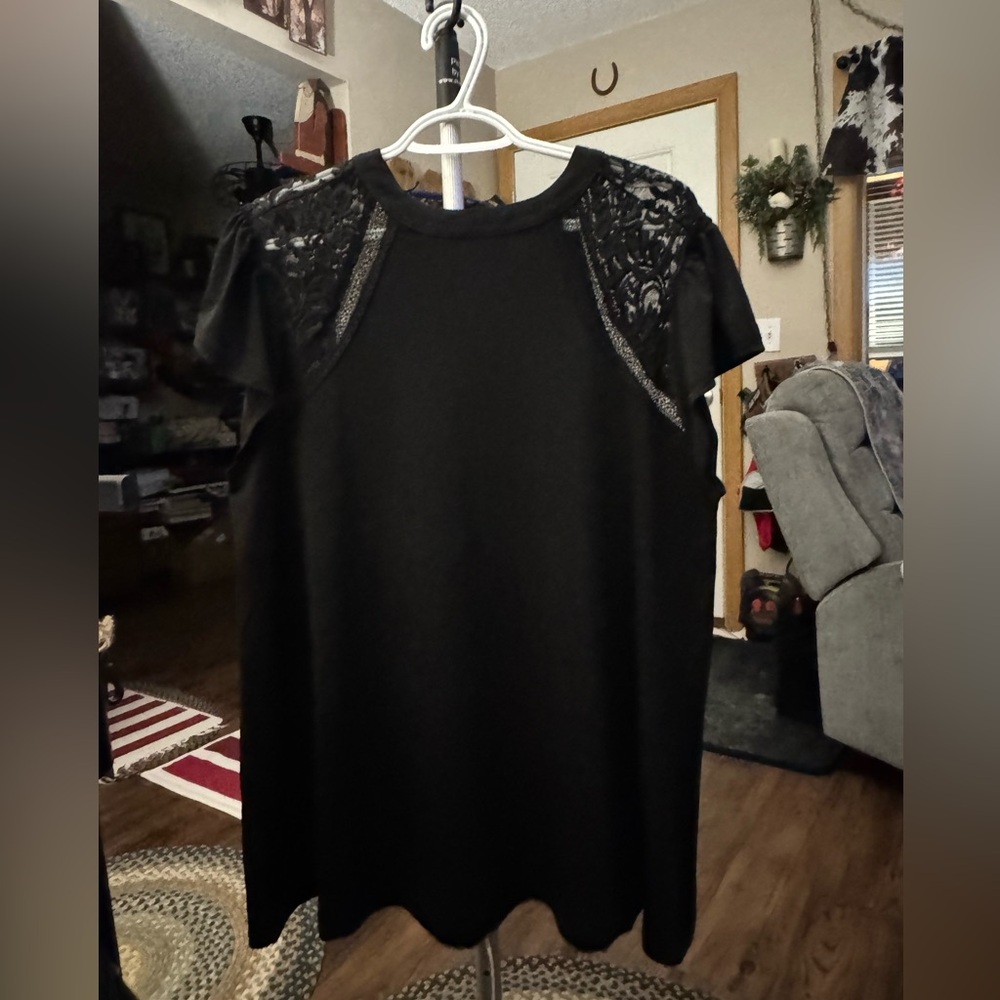 Torrid Black Blouse with Lace Accents